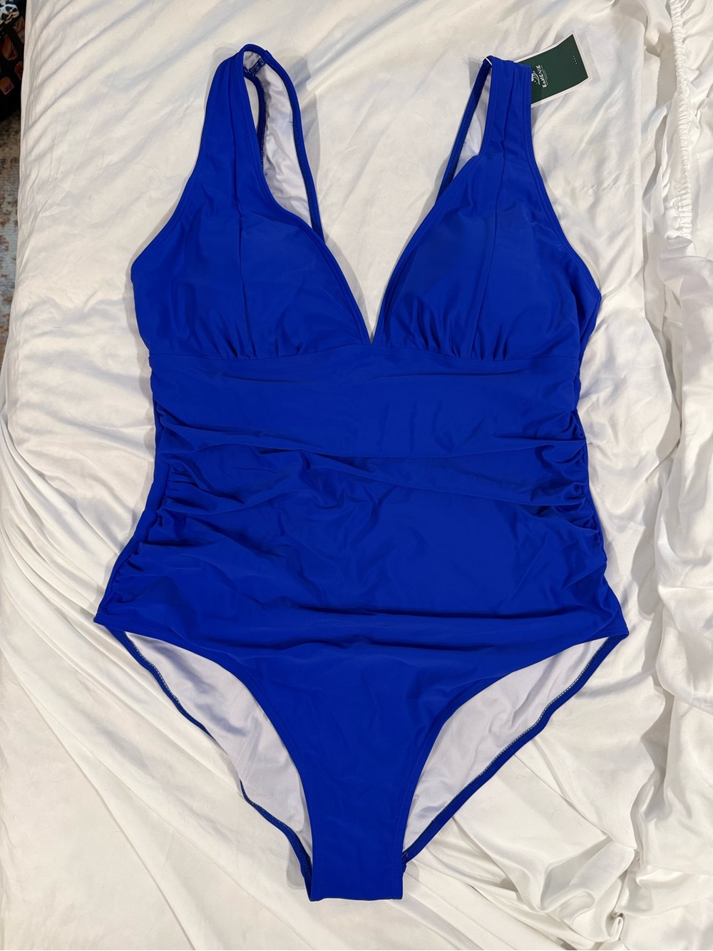 Women’s Royal Blue V-Neck One-Piece Swimsuit with Ruched Waist